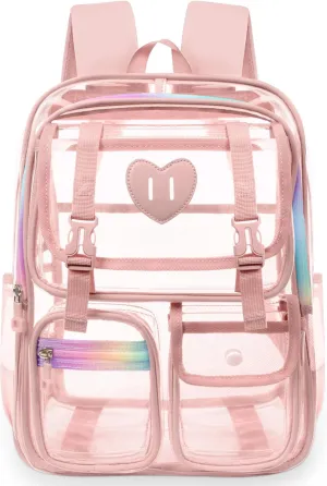 Clear Backpack - Heavy Duty Transparent Bookbag with Mesh Pockets for School, Gym, Travel(Pueple)