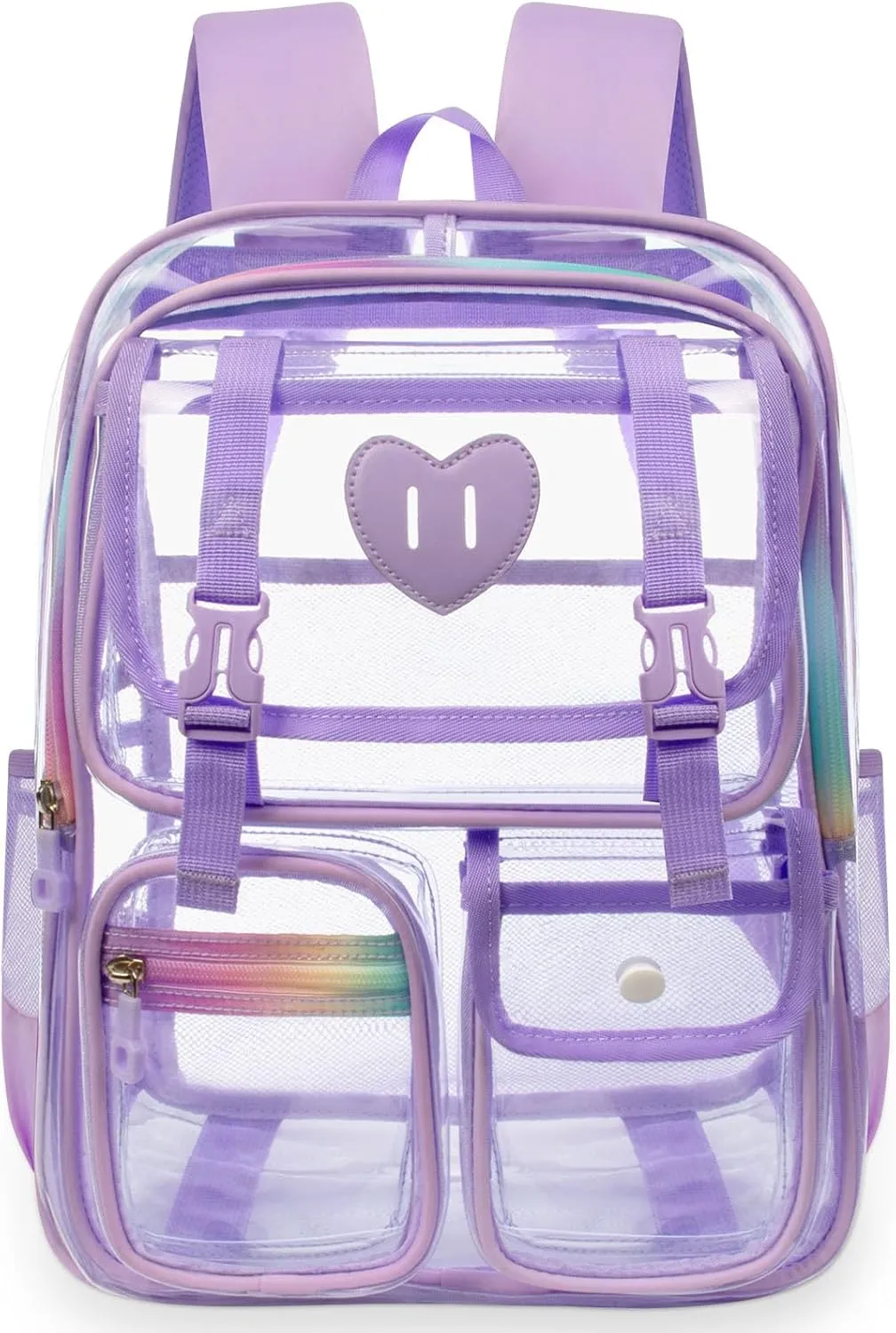 Clear Backpack - Heavy Duty Transparent Bookbag with Mesh Pockets for School, Gym, Travel(Purple)