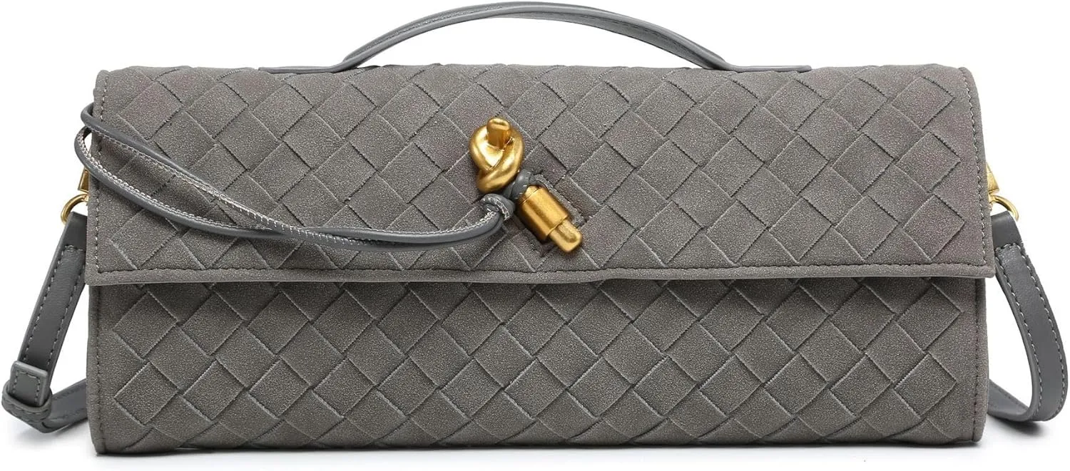 Clutch Purses for Women, Evening Bag Suede Woven Handbags for Women Casual Fashionable Purse Crossbody Shoulder