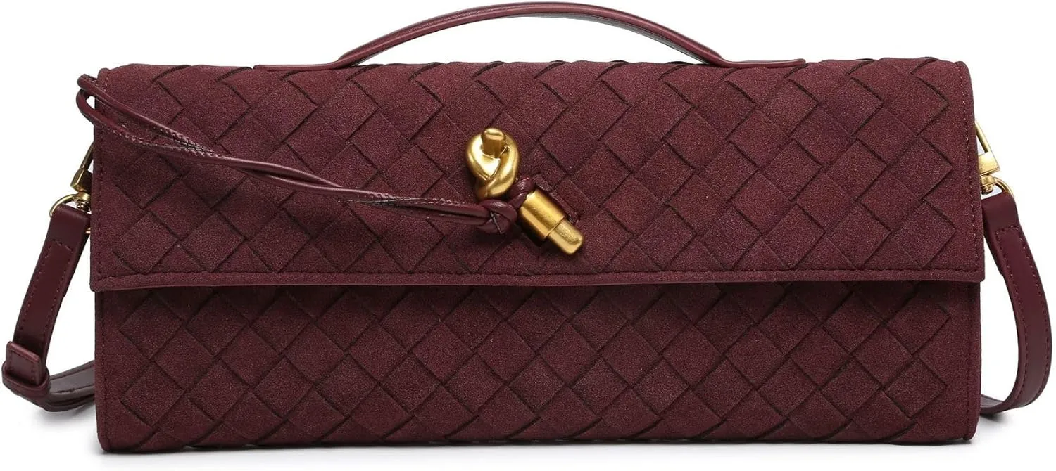 Clutch Purses for Women, Evening Bag Suede Woven Handbags for Women Casual Fashionable Purse Crossbody Shoulder