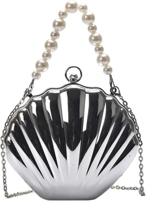 Clutch Purses for Women Shell Shape Evening Bags for Women Fashionable Fabric Pearl Beaded Crossbody Chain Bag