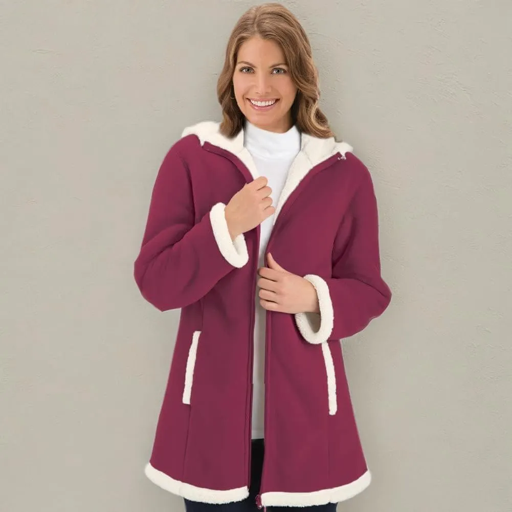 Collections Etc Women's Polar Fleece Sherpa Lined Zip Up Coat BEIGE LARGE