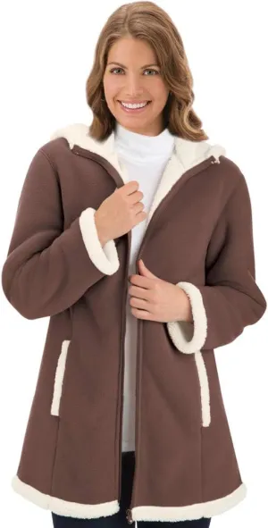 Collections Etc Women's Polar Fleece Sherpa Lined Zip Up Coat BEIGE LARGE