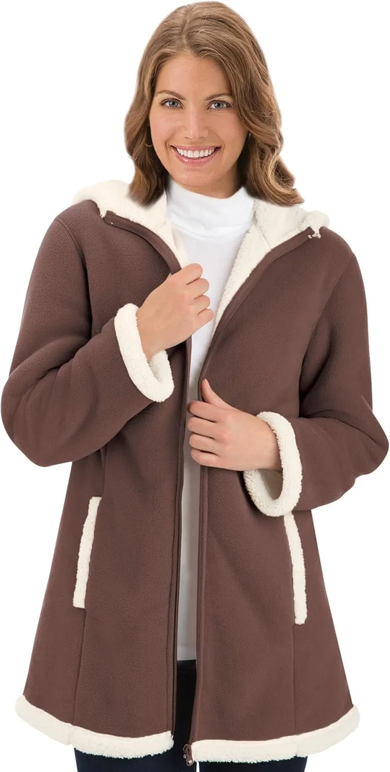 Collections Etc Women's Polar Fleece Sherpa Lined Zip Up Coat BEIGE LARGE