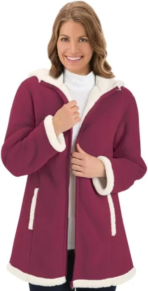 Collections Etc Women's Polar Fleece Sherpa Lined Zip Up Coat BEIGE LARGE
