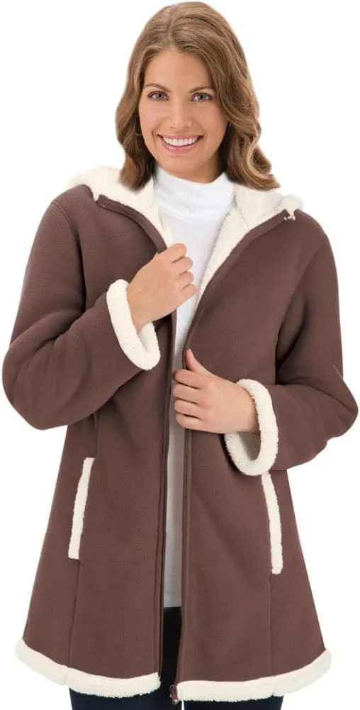Collections Etc Women's Polar Fleece Sherpa Lined Zip Up Coat BEIGE LARGE