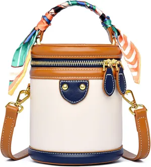Colorblock Bucket Bag For Women, Summer Design Cylinder Bag, Niche Design Tote, Fashionable Crossbody Bag-white