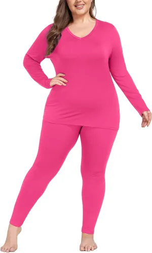 COOTRY Plus Size Thermal Underwear for Women Long Johns Base Layer Winter Top and Bottom Sets