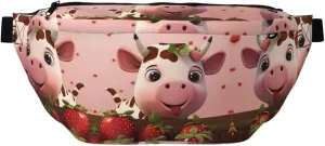 Cows and Strawberries Unisex Fanny Pack  Ideal for Travel, Running, Hiking, Walking, Workout, Fashionable & Large Capacity
