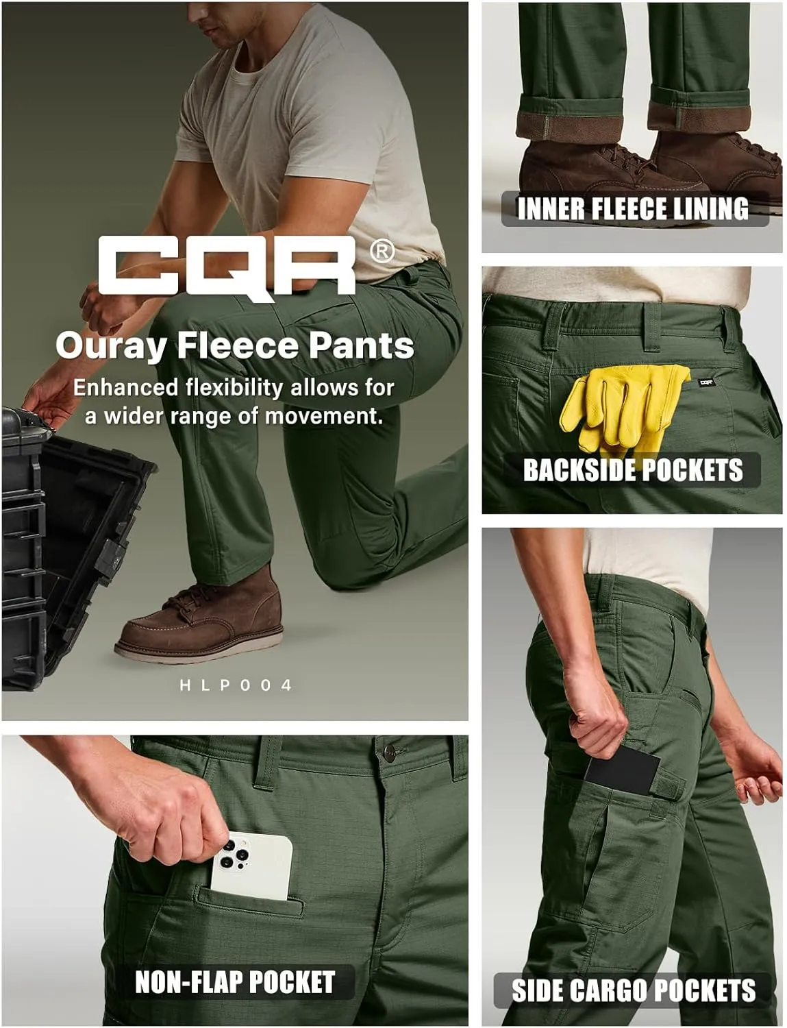 CQR Men's Winter Tactical Cargo Pants, Thermal Fleece Lined Outdoor Snow Ski Hiking Work