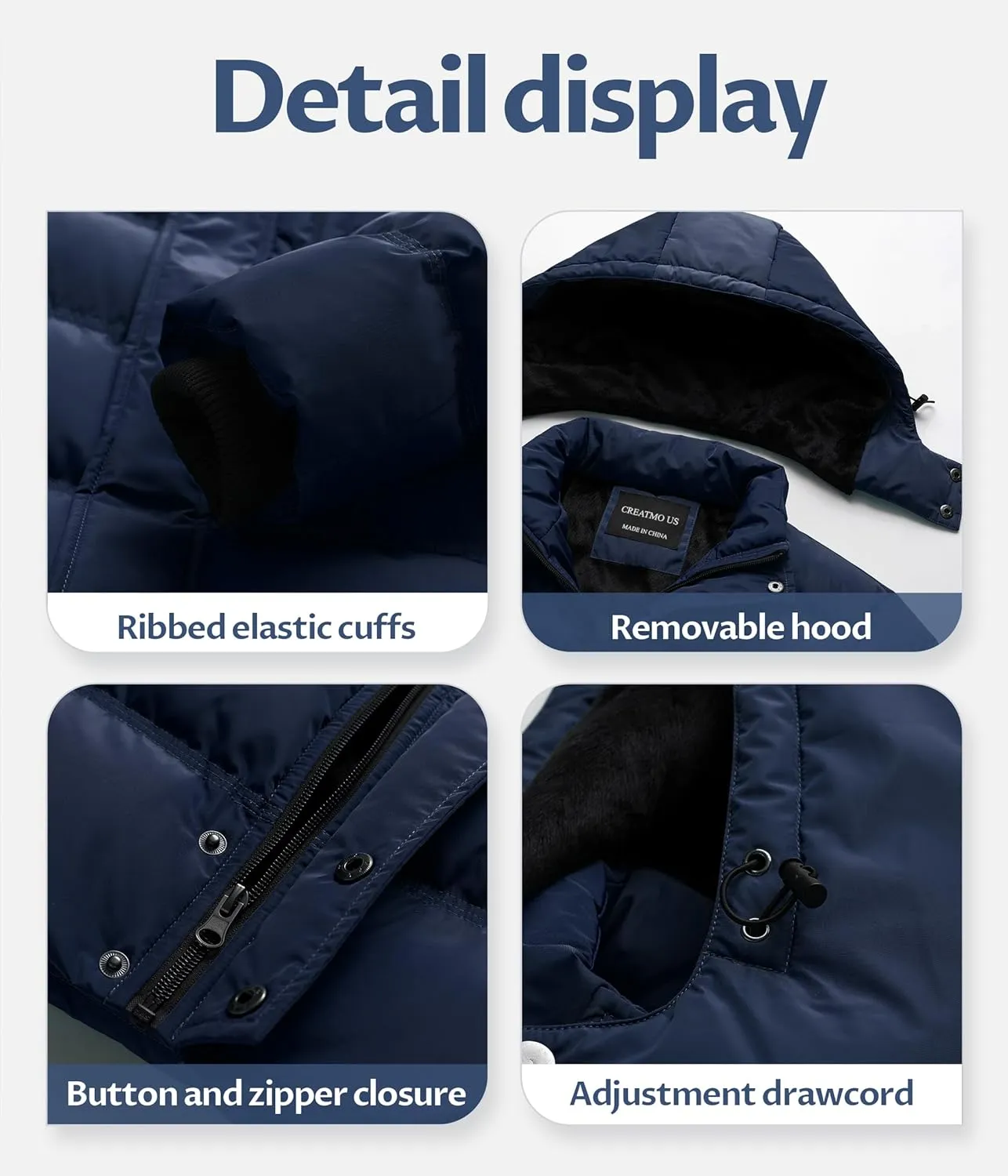 CREATMO US Men's Puffer Jacket Waterproof Winter Parka jacket Warm Thicken Ski Coat