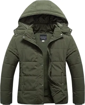 CREATMO US Women's Plus Size Warm Puffer Jacket Waterproof Fleece Lined Winter Coat with Removable Hood