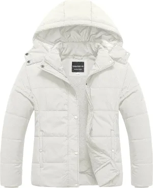 CREATMO US Women's Plus Size Warm Puffer Jacket Waterproof Fleece Lined Winter Coat with Removable Hood