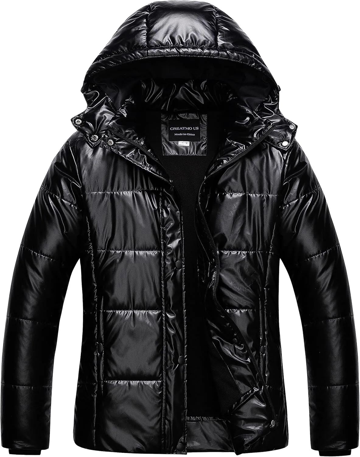 CREATMO US Women's Plus Size Warm Puffer Jacket Waterproof Fleece Lined Winter Coat with Removable Hood