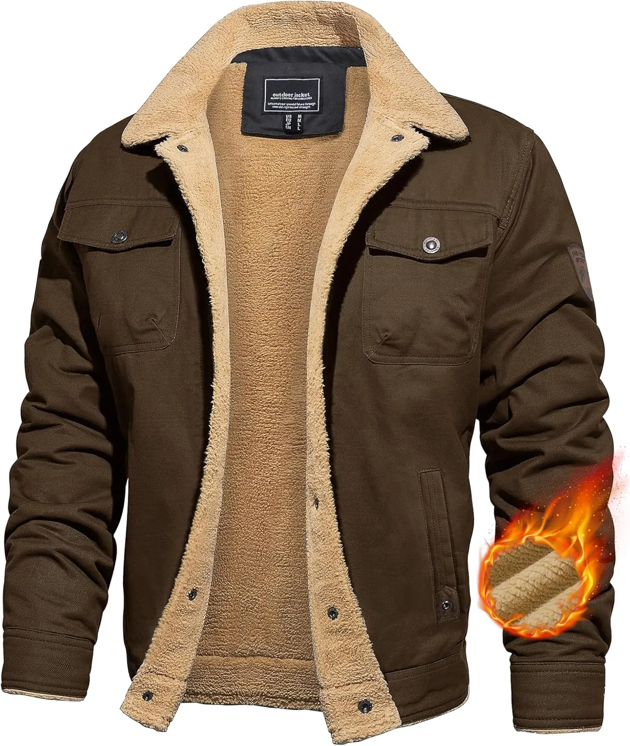 CRYSULLY Men's Winter Cargo Jacket Fur Collar Fleece Casual Warm Cotton Military Coat
