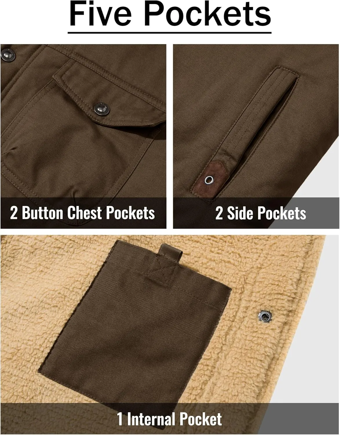 CRYSULLY Men's Winter Cargo Jacket Fur Collar Fleece Casual Warm Cotton Military Coat