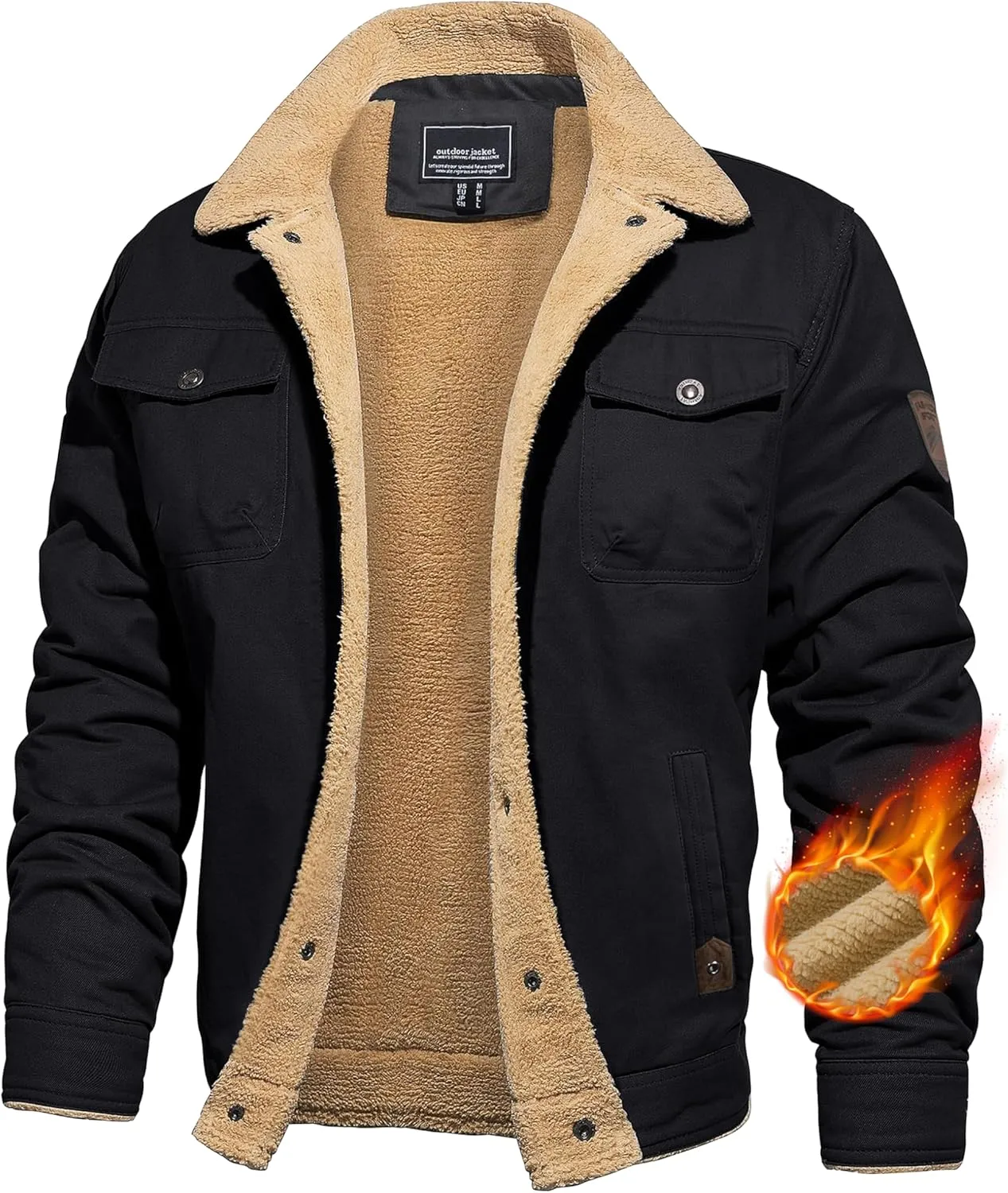 CRYSULLY Men's Winter Cargo Jacket Fur Collar Fleece Casual Warm Cotton Military Coat