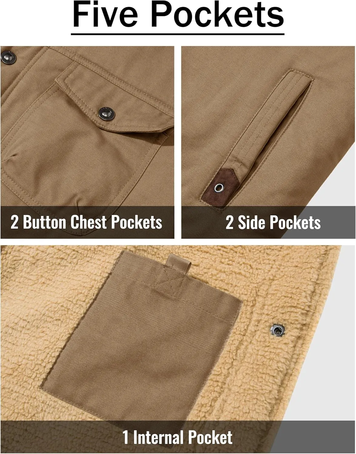 CRYSULLY Men's Winter Cargo Jacket Fur Collar Fleece Casual Warm Cotton Military Coat