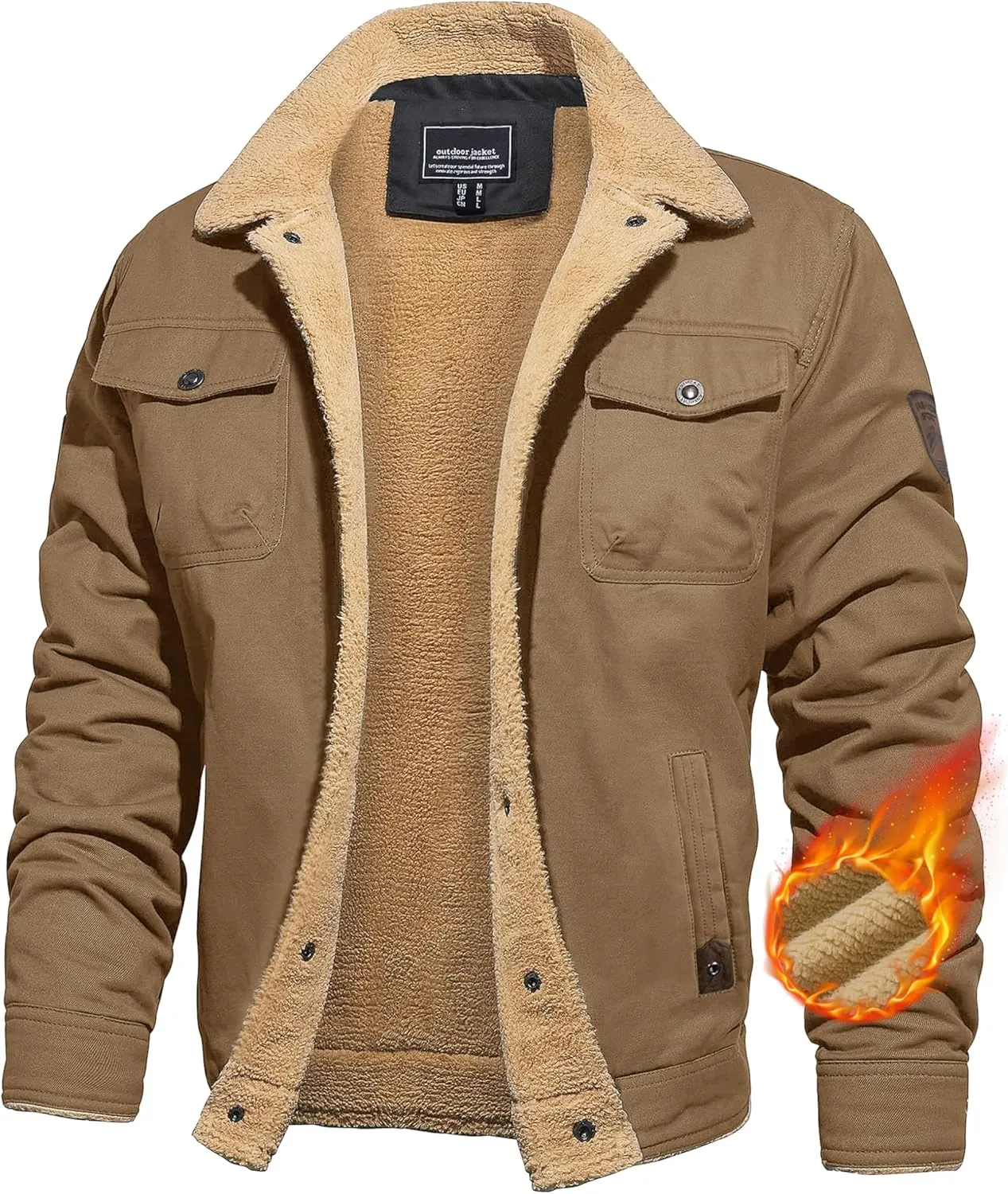 CRYSULLY Men's Winter Cargo Jacket Fur Collar Fleece Casual Warm Cotton Military Coat