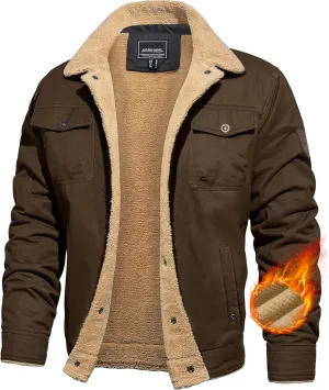 CRYSULLY Men's Winter Cargo Jacket Fur Collar Fleece Casual Warm Cotton Military Coat