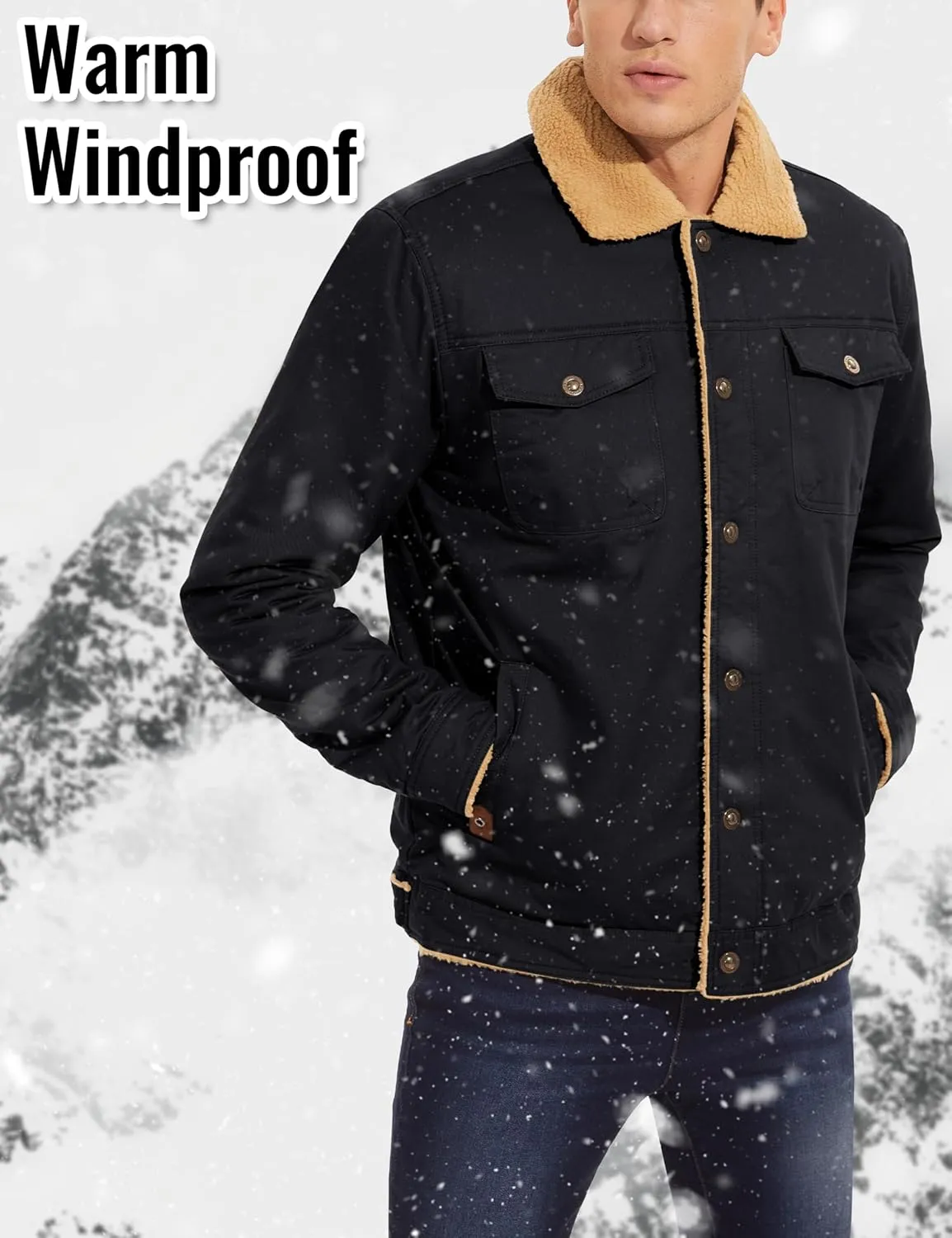 CRYSULLY Men's Winter Cargo Jacket Fur Collar Fleece Casual Warm Cotton Military Coat