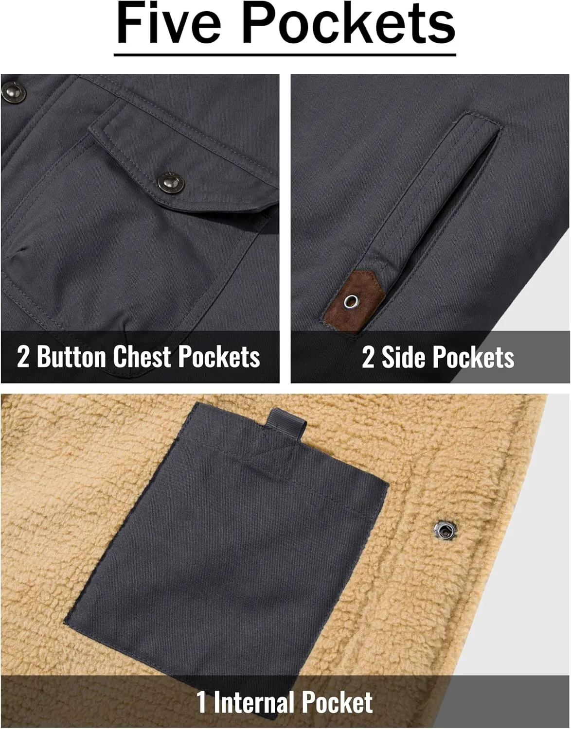 CRYSULLY Men's Winter Cargo Jacket Fur Collar Fleece Casual Warm Cotton Military Coat