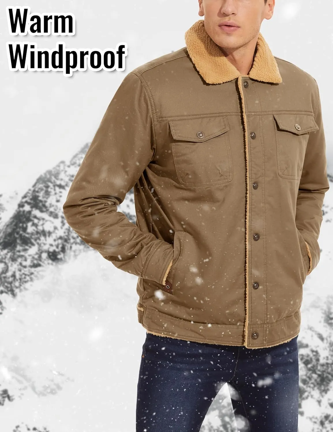 CRYSULLY Men's Winter Cargo Jacket Fur Collar Fleece Casual Warm Cotton Military Coat