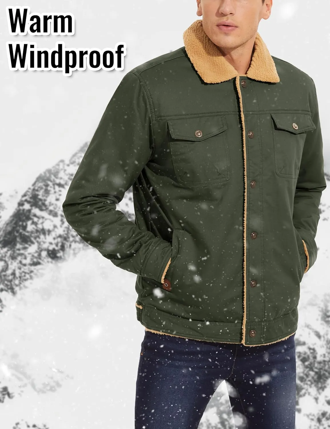 CRYSULLY Men's Winter Cargo Jacket Fur Collar Fleece Casual Warm Cotton Military Coat