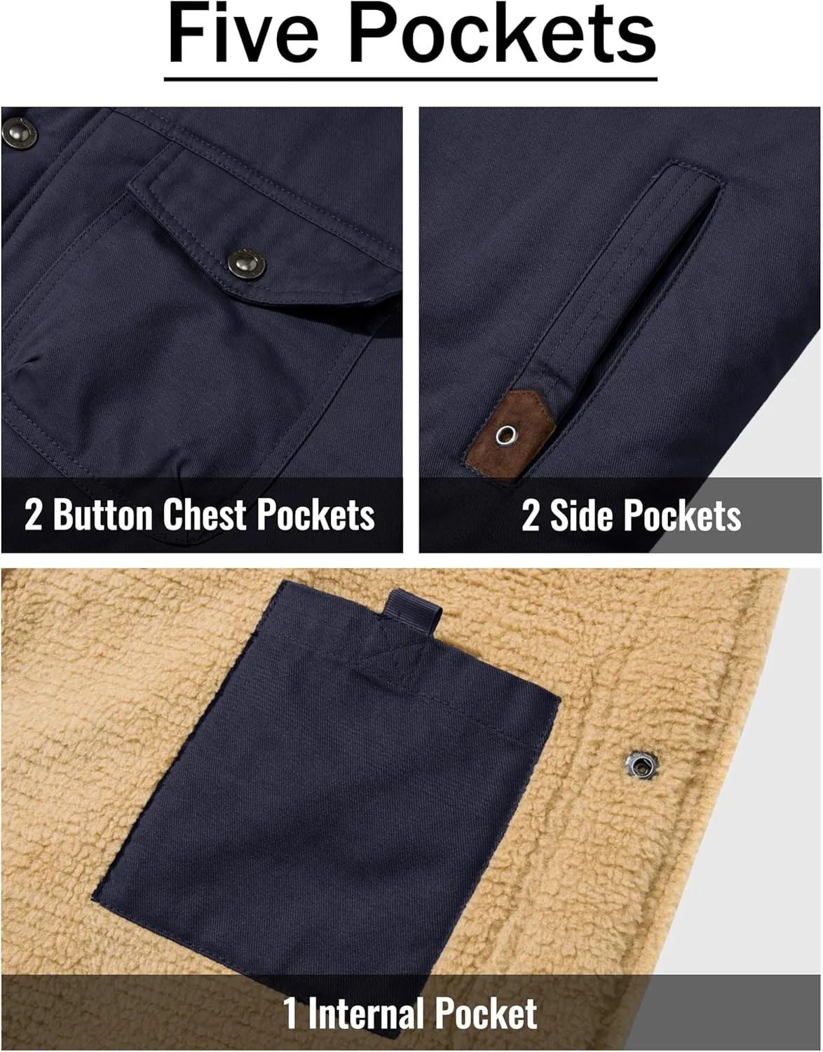 CRYSULLY Men's Winter Cargo Jacket Fur Collar Fleece Casual Warm Cotton Military Coat