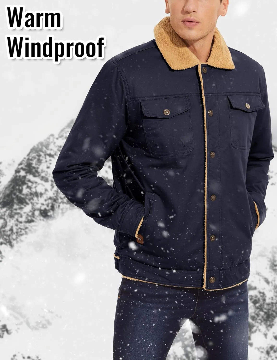 CRYSULLY Men's Winter Cargo Jacket Fur Collar Fleece Casual Warm Cotton Military Coat