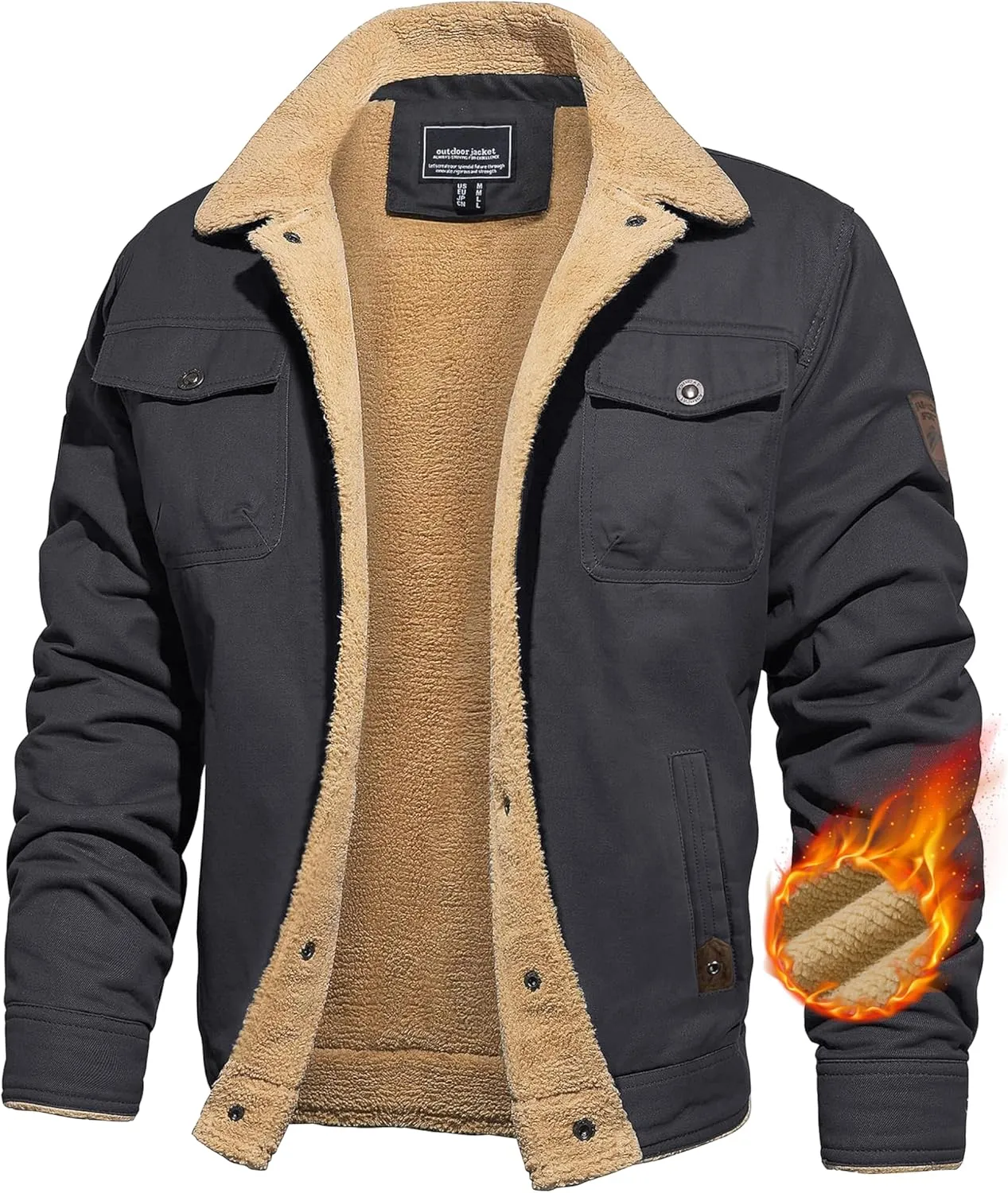 CRYSULLY Men's Winter Cargo Jacket Fur Collar Fleece Casual Warm Cotton Military Coat