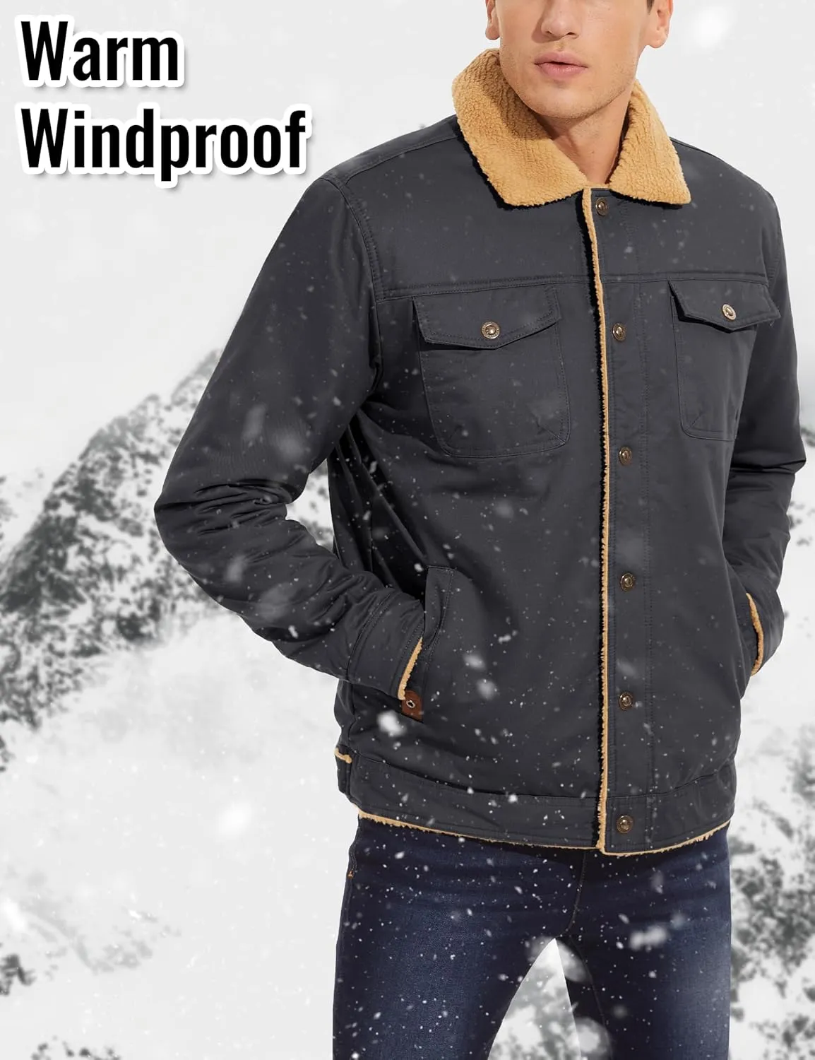 CRYSULLY Men's Winter Cargo Jacket Fur Collar Fleece Casual Warm Cotton Military Coat