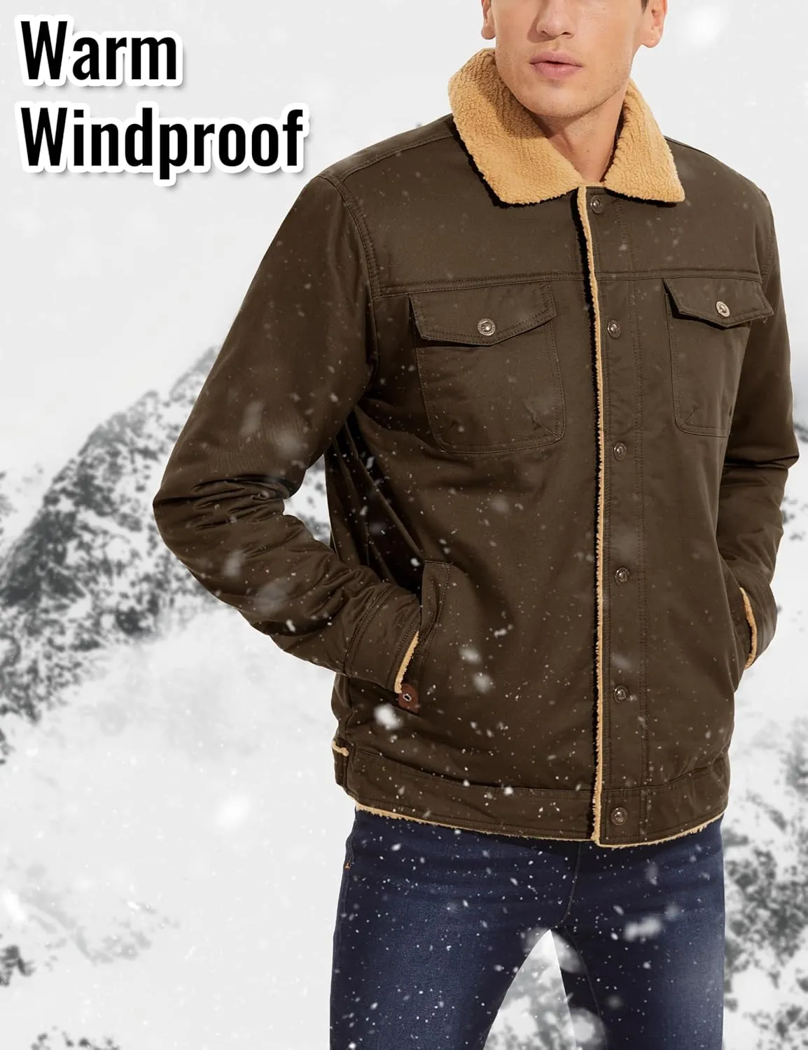 CRYSULLY Men's Winter Cargo Jacket Fur Collar Fleece Casual Warm Cotton Military Coat