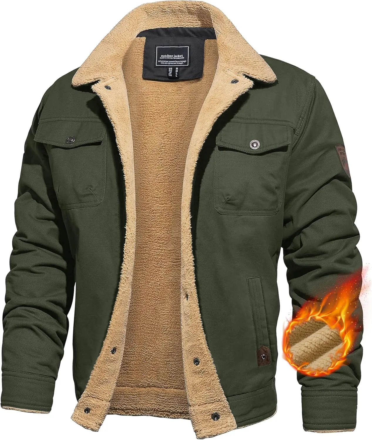 CRYSULLY Men's Winter Cargo Jacket Fur Collar Fleece Casual Warm Cotton Military Coat