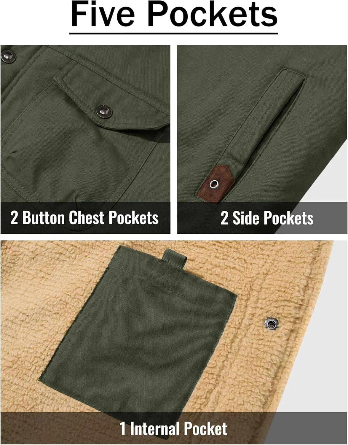CRYSULLY Men's Winter Cargo Jacket Fur Collar Fleece Casual Warm Cotton Military Coat