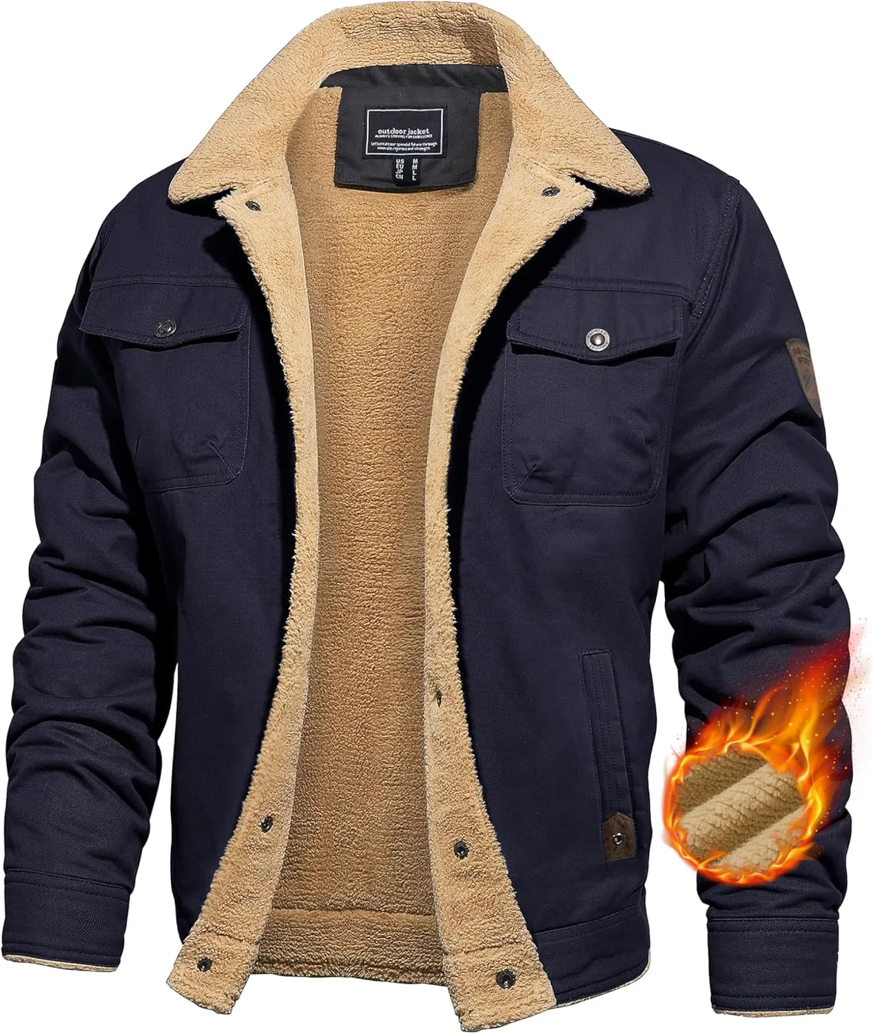 CRYSULLY Men's Winter Cargo Jacket Fur Collar Fleece Casual Warm Cotton Military Coat