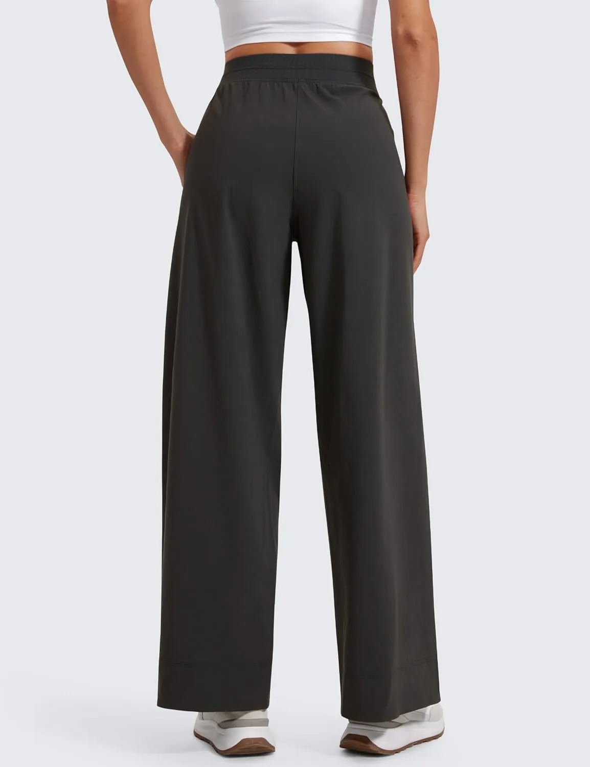 CRZ YOGA Stretch Wide Leg Casual Pants for Women 30" High Waisted Dress Work Water Resistant Travel Trousers