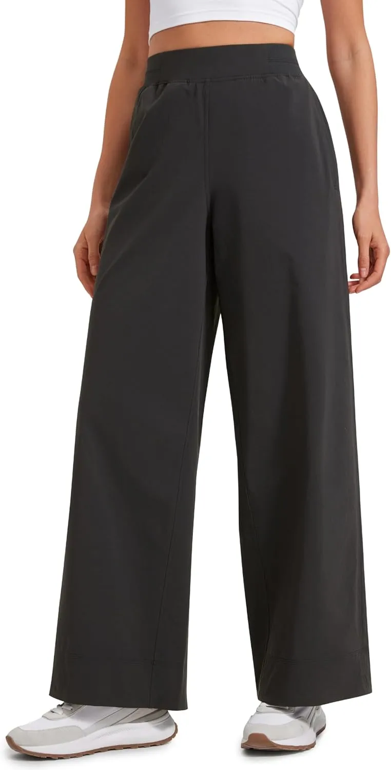 CRZ YOGA Stretch Wide Leg Casual Pants for Women 30" High Waisted Dress Work Water Resistant Travel Trousers