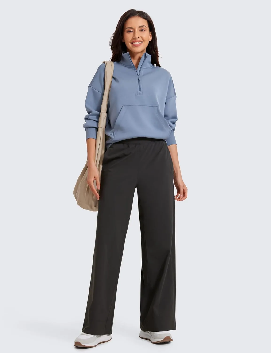 CRZ YOGA Stretch Wide Leg Casual Pants for Women 30" High Waisted Dress Work Water Resistant Travel Trousers