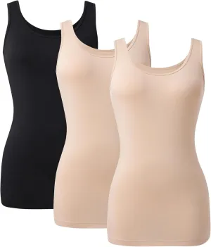 DAVID ARCHY Women's Cotton Camisole Tops Long Tank Top for Women 3 Pack
