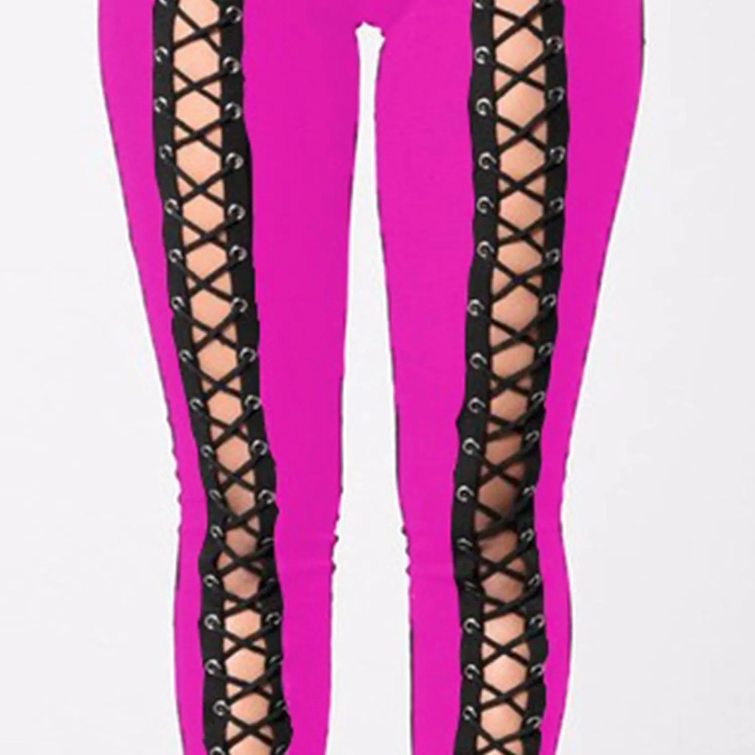 DGHM-JLMY Womens Slim Lace Up Leggings High Waist Bandage Front Lacing Pants Hollow Out Stretch Skinny Narrow Trousers