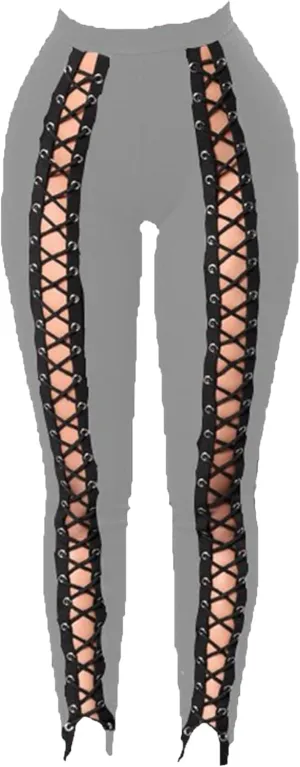 DGHM-JLMY Womens Slim Lace Up Leggings High Waist Bandage Front Lacing Pants Hollow Out Stretch Skinny Narrow Trousers