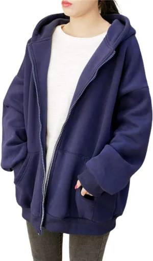 ebossy Women's Plus Size Full Zip Heavyweight Thermal Fleece Hoodie Sweatshirt Jacket