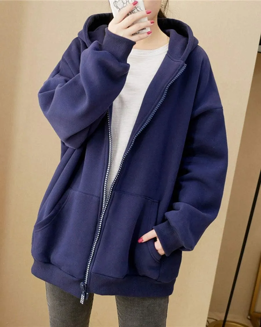 ebossy Women's Plus Size Full Zip Heavyweight Thermal Fleece Hoodie Sweatshirt Jacket
