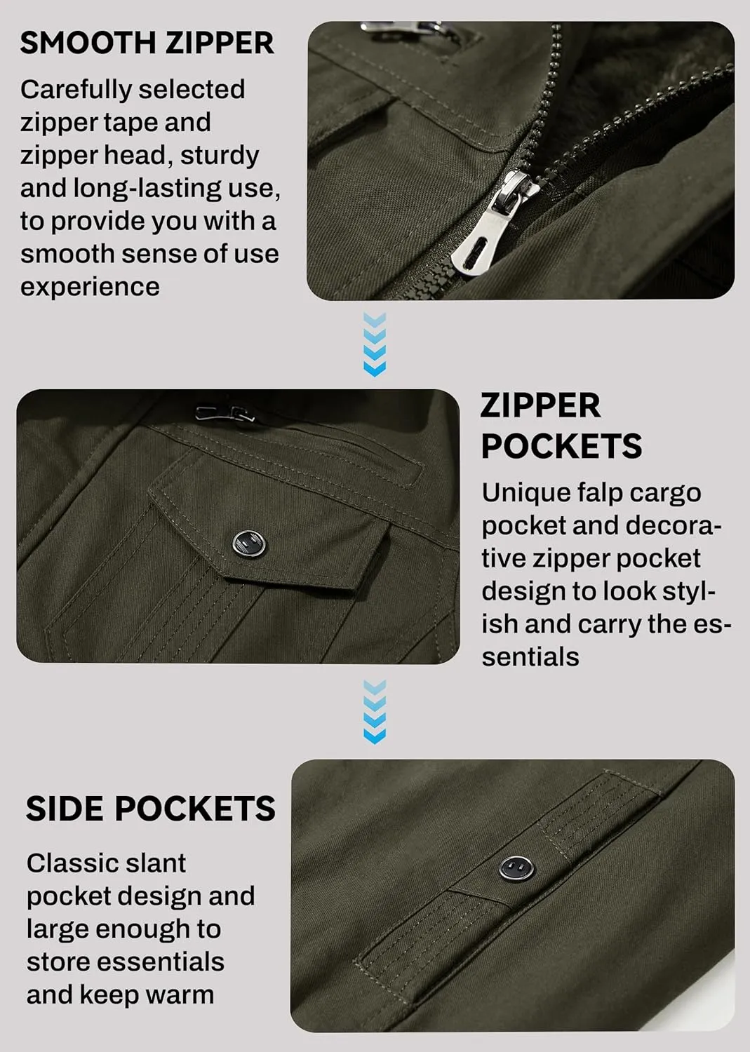 EKLENTSON Men's Thick Thermal Winter Jacket with Multi Pockets Zip Front Fleece Lined Military Jacket for Men
