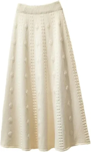 Elastic High Waist Knitted Skirt Women Autumn Winter Solid Color Pleated Long Skirt Elegant A Line Sweater Skirt