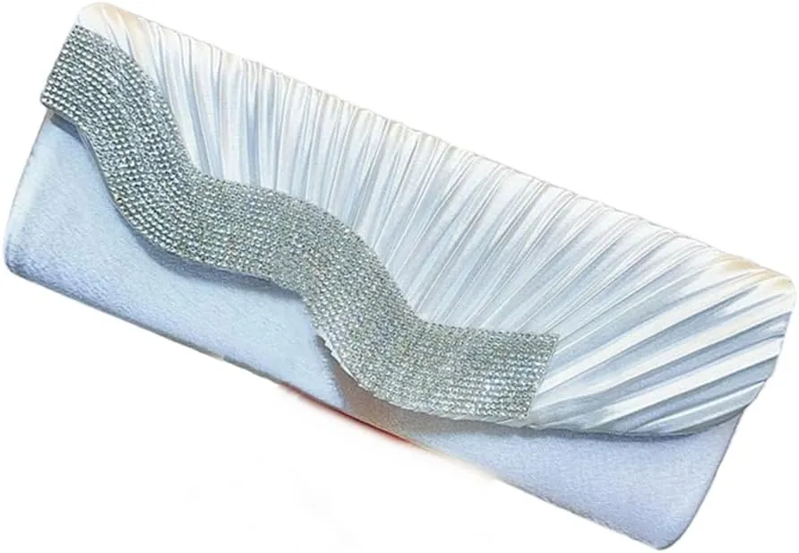 Elegant Evening Clutch with Silk Pleats and Diamond Embellishments Fashionable Shoulder Bag for Evening Parties