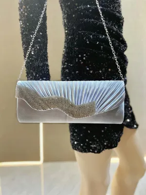 Elegant Evening Clutch with Silk Pleats and Diamond Embellishments Fashionable Shoulder Bag for Evening Parties