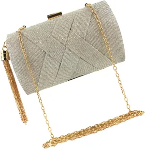Elegant Satin Tassel Evening Bag for Women Handbag Evening Clutch Purse Bag Fashionable Handbag Wedding Party Golden