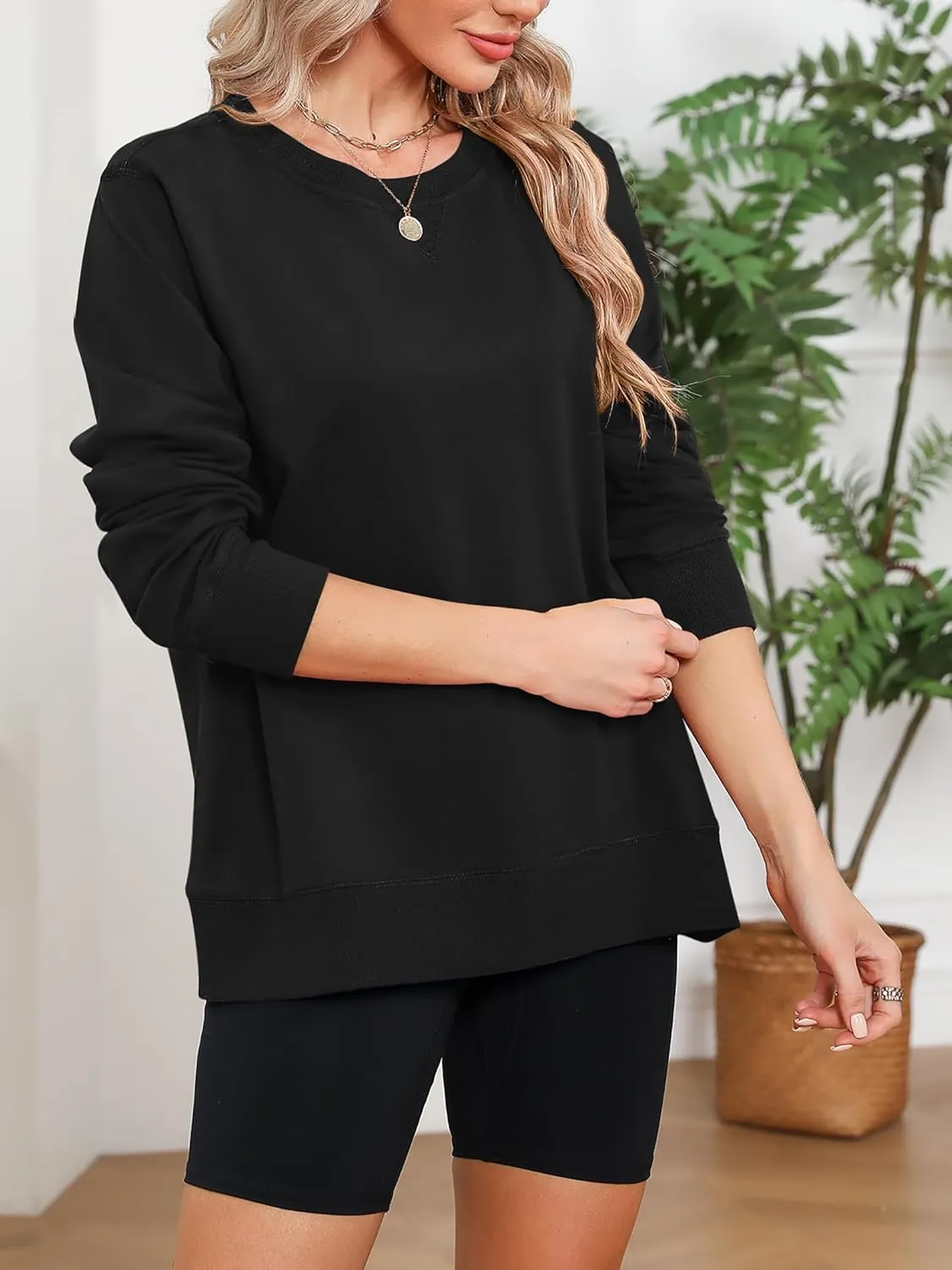 Elesomo Womens Sweatshirts Cotton Crew Neck Casual Long Sleeve Pullover Tops